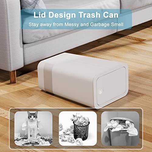 N. NETDOT 3 Pack (2 of 4 Gal & 1 of 2.6 Gal) Small Trash Can with Lid,Bathroom Garbage Can with Pop-Up Lid,Waste Basket for Bathroom,Kitchen,Bedroom,Powder Room,Craft Room,Office,College (Off White) - color: 4gal x2 & 2.6gal Off White