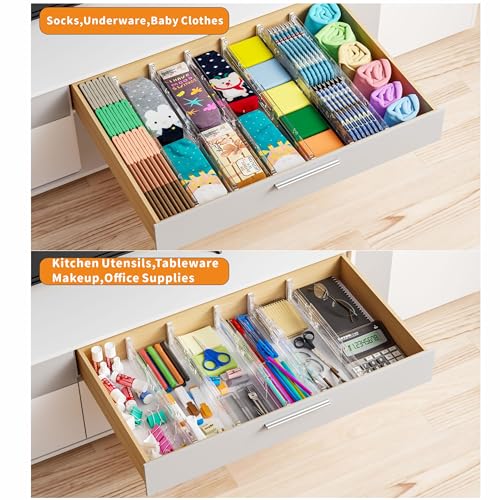 Yieach 4 Pack 3.2 Inch Shallow Acrylic Drawer Dividers for Clothes,Expandable Deep Dresser Dividers From 15 to 21'',Adjustable Drawer Separators for Dresser,Nursery and Baby Clothing,Sock,Underwear - color: Clear-4 Pack