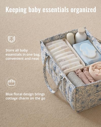 Blissful Diary Floral Diaper Caddy Organizer, Stylish Nursery Storage Basket, Gift for Baby Shower, Baby Registry Must Have, Newborn Essentials, Blue Floral - color: Blue Floral