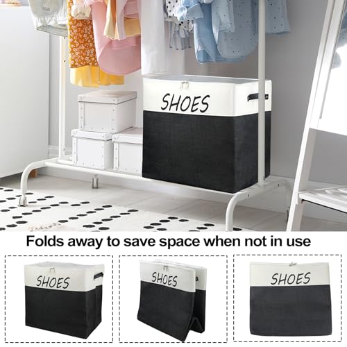 Large Entryway Shoe Storage Organizer, Shoe Basket for Entryway with Clear Cover, Foldable Mudroom Shoe Bin Box Fits for Boot, Sneaker, High Heeled
