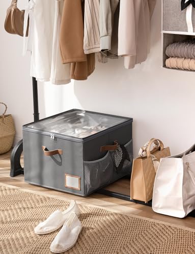 StorageWorks Shoe Organizer for Closet, Fabric Shoe Storage Boxes for Slippers and Sandals, Stackable Shoe Bins for Closet with Side Mesh Pockets, Holds Up to 16 Pairs, Grey - color: Gray, size: Medium-1 Pack