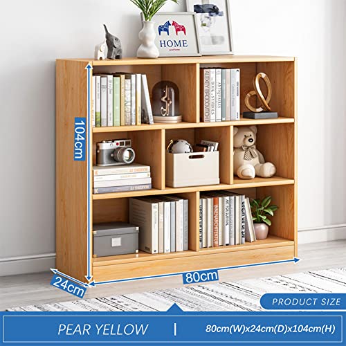 IOTXY Open Shelf Low Bookcase - Wooden 3-Tier Floor Standing Display Cabinet Organizer with Base, 7 Cubes Short Horizontal Bookshelf in Pear Yellow - color: Pear Yellow, size: 80CM Base