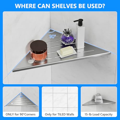 Shower Shelves, Corner Shower Shelf, 304 Stainless Steel Shower Caddy with Razor Hole, Shower Shelf for Inside Shower, Modern Sturdy Shelves for Tile Walls, Bathroom Shelves (Silver) - color: Silver