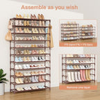 VILICK 11 Tiers Tall Wide Shoe Rack 55 Pairs Large Capacity Sturdy Durable Shoe Rack for Closet Metal Shoe Organizer Shelf with Two Hooks Space Saving for Entryway Brown - color: Brown