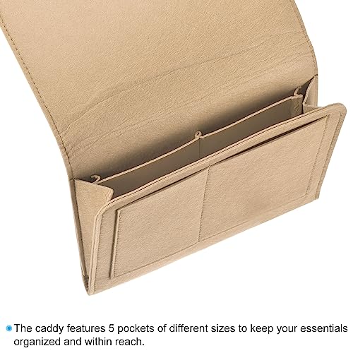 PATIKIL 11in Bedside Caddy, Bed Caddy Bedside Organizer Hanging 5 Pocket Soft Felt Bed Pockets Bedside Storage Organizer Remote Control Holder for Bedroom Phones Glasses, Beige - color: Beige, size: 10.6*8.6inch
