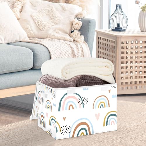 xigua Cartoon Rainbow Storage Bins with Lids and Carrying Handle,Foldable Storage Boxes Organizer Containers Baskets Cube with Cover for Home Bedroom Closet Office - color: Cartoon Rainbow