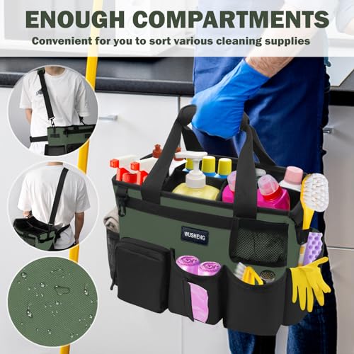 Wearable Cleaning Caddy Bag,Cleaning Supply Tote for Cleaning Supplies, Cleaning Organizer with Adjustable Shoulder and Waist Straps for Cleaners & Housekeepers (Green and Black, Large) - color: Black-Green, size: Large