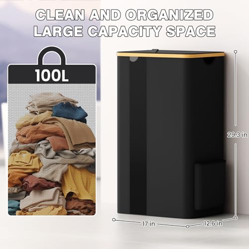 BlissTotes Laundry Basket with Lid, 100L Clothes Laundry Hamper with Handles and Removable Laundry Bag, Breathable Design Hamper with Lid for Bedroom, Bathroom, Dorm, Laundry Room - Black - color: Black, size: 100L