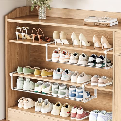 Expandable Shoe Rack Organizer - Adjustable Shoe Rack & Under Cabinet Shelf - for Shoe or Clothing Storage and Organization, Under Shelf Storage (Stainless,4Pcs) - color: Stainless, size: 4 Pack