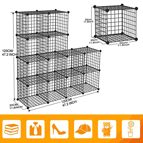 HUBSON Wire Cube Storage Organizer, Book/Toy/Craft/Potted Plants and petCloset Organizers and Storage Shelves, 12-Cube Freely Combinable Metal Grids Storage Shelf,Black Iron - color: Black Iron, size: 12 Cubes