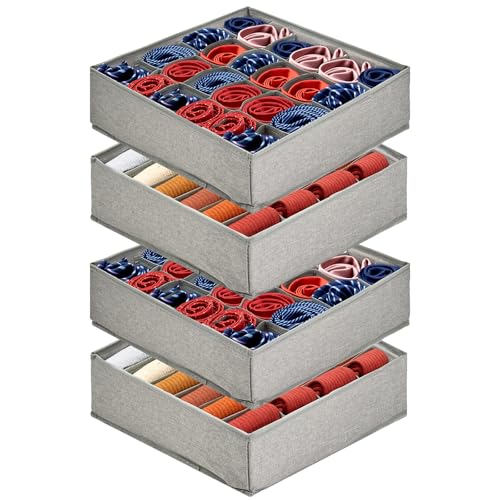 PINGMIC Gray Sock Organizer Divider 4 Pack - 24 Cell Foldable Closet Storage, Tie Organizer For Men Boxes for Socks, Ties, Belts - color: 4PCS