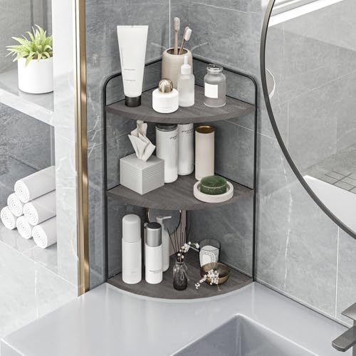 Forest Angle Bathroom Counter Organizer,Countertop Organizer,Vanity Organizers,Bathroom Storage,Bathroom Sink Caddy,Counter Shelf,Corner Counter,Corner Shelves(Black-Grey) - color: Black-grey 3 Tier