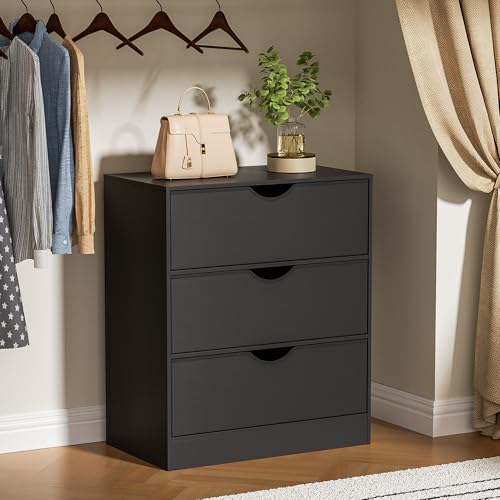 Housoul 3 Drawers Bedroom with PU Drawer and Wood Frame, Black Large Organizer, Chest of Drawers for Closet, Living Room, Hallway, Black - color: Black, size: 15.6"D x 27"W x 32"H (3 Drawers)