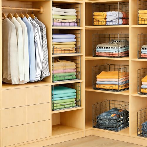 JKsmart 4-Tier Stackable Closet Organizer，Extra Large Clothing Cupboard Organizer System Clothes Storage Shelf- Closet Wardrobe Storage Bins for Jeans, Pants, Sweaters,Purse,t-Shirt Organization - color: Black, size: 4-Tier 15.9''W*12''D*35.4''H