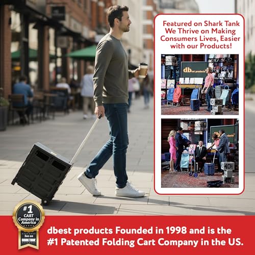 dbest products Quik Cart Pro Wheeled Rolling Crate Teacher Utility with seat Heavy Duty Collapsible Basket with Handle, Aluminum, Black - color: Black, style: Pro