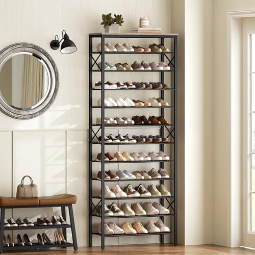 YATINEY 12 Tier Shoe Rack, Large Capacity Shoe Storage Organizer Holds 48 Pairs, Sturdy and Stable, for Entryway, Hallway, Closet, Dorm Room, Greige and Black SS12BG - color: Greige + Black, size: 27.8" x 10.8" x 79.3"