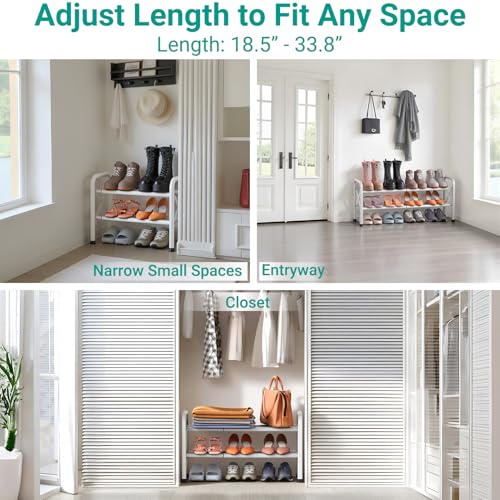 YEASHEIN 2-Tier Expandable Shoe Rack for Closet Floor, X-Frame Metal Small Shoe Rack for Entryway, Adjustable Shoe Shelf Organizer, Free Standing Shoe Racks for Front Door Entrance, Garage - White - color: White, size: 2 Tier