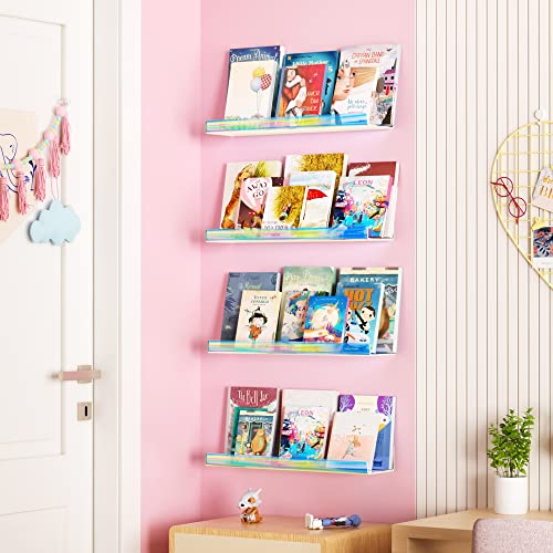 upsimples Acrylic Shelves for Wall Decor, 15" Display Shelf for Perfume, Skincare, Nail Polish, Wall Organizer for Bathroom, Bedroom, Living Room, Playroom, Kids Bookshelf, Iridescent, 4 Pack - color: Iridescent
