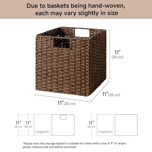 StorageWorks 11 inch Wicker Storage Cubes, Handwoven Cube Storage Bin, Square Cubes Basket, Foldable Paper Rope Basket for Organizing, Brown, 2 Pack - color: Brown, size: 11"L x 11"W x 11"H
