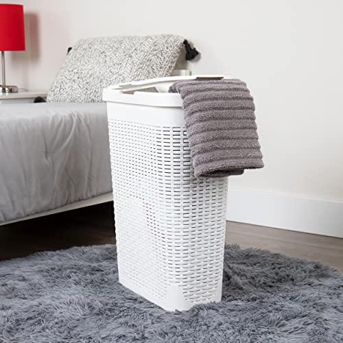 Mind Reader Slim Laundry Hamper with Lid, 40L Clothes Basket, Narrow Tapered Design with Ventilated Cutout Pattern, Plastic, Set of 2, White - color: White, size: Set of 2
