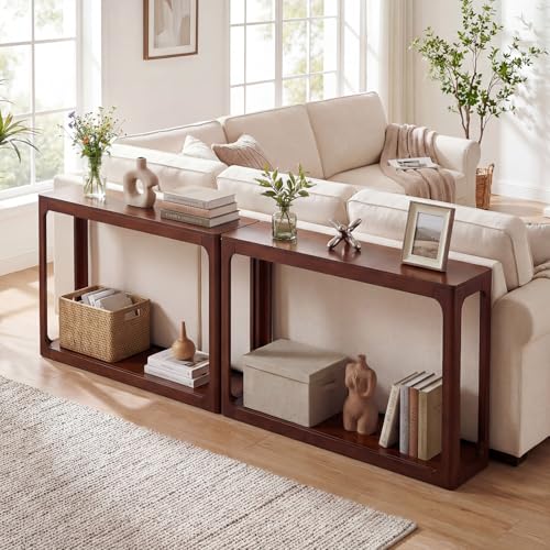 Giantex 47" Wood Console Table, 2-Tier Mid Century Modern Entryway Table w/Storage Shelf, Narrow Sofa Table w/Solid Rubber Wood Frame, Behind Couch Table for Hallway, Living Room, Foyer