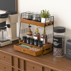 Coffee Bar Station Organizer with Built-In Drawer, 2-Tier Countertop Shelf for Tea Bags, Coffee Accessories, Syrup Bottles (Walnut) - color: Walnut