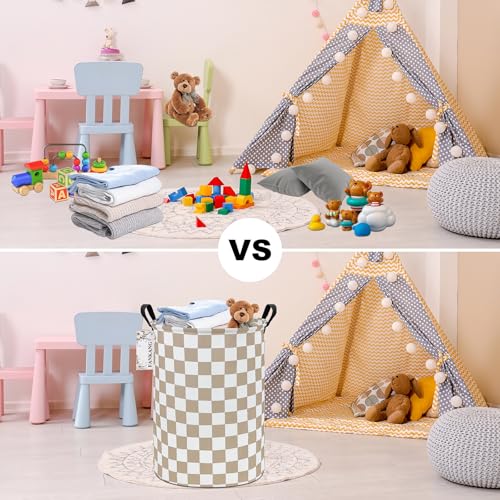 FANKANG Storage Basket, Nursery Hamper Canvas Laundry Basket Foldable with Waterproof PE Coating Large Storage Baskets for Kids Boys and Girls, Office, Bedroom, Clothes,Toys(Beige flag) - color: Beige flag