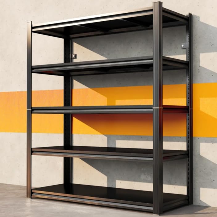 Metal Garage Shelving Unit, Heavy Duty Storage Shelves, 5-Tier Adjustable Storage Shelving, Utility Steel Shelf for Kitchen, Pantry, Warehouse, Basement, Shop, Backyard, Black (48"W x24"D x63"H, 5) - size: 48"W x24"D x63"H