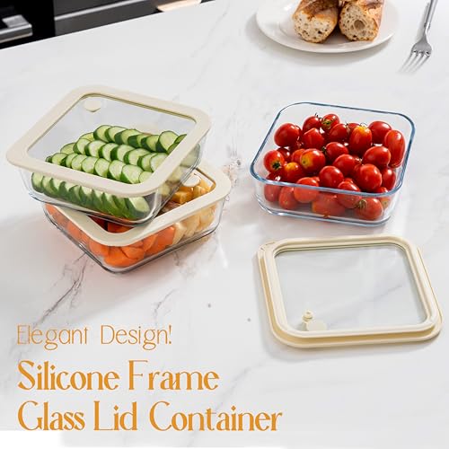 Urban Green Glass Food Container Set with Glass Lid, 3 Pack, Food Storage Containers Set, Airtight, LeakProof, 100% Plastic Free, Meal Prep Containers (White Color) - color: White Sand-SQ-3p