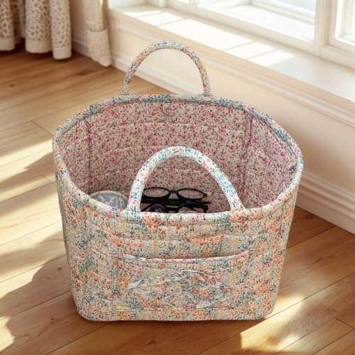Floral Fabric Storage Basket Car Interior Storage Basket Underwear Sundries Laundry Baskets Supplies Home Organizer Bag (style 1) - color: style 1