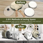 ROOHUA Pot Rack -Expandable Pan Organizer for Cabinet, Lid Holder with 10 Adjustable Compartment for Kitchen Cabinet Cookware Baking Frying Rack - color: Black