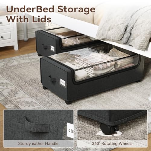 Under Bed Storage With Wheels, XXXXL Large Underbed Storage Organizer, 90L Capacity, for Shoes, Clothes, Blankets, Bedding - color: Black