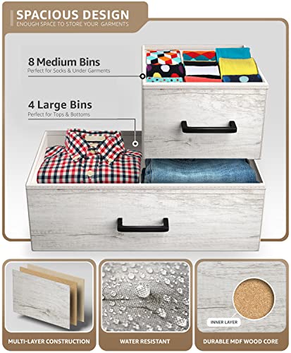 Sorbus Dresser with 12 Faux Wood Drawers - Large Storage Chest Organizer Unit with Steel Frame, Wood Top, Easy Pull Fabric Bins for Bedroom Furniture, Hallway, Living Room, Nursery, Closet & College - color: Greige, style: 12 Drawer