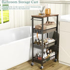XYZLVSI Slim Storage Cart 4 Tier Fruit and Vegetable Baskets for Kitchen Small Space, Narrow Laundry Cart on Wheels with Wooden Top and Metal Handle for Pantry, Bathroom, Laundry Room - size: 16.7"Dx9.1"Wx34"H