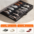 Lifewit Under Bed Shoe Storage Organizer 3 Pack(12 Shoes Cells), 4.3 Inches Profile Fabric Shoes Container Box with Clear Cover, Foldable Storage Bag with 2 Handles, Fits 18 to 36 Pairs - style: 12 Shoes Cells