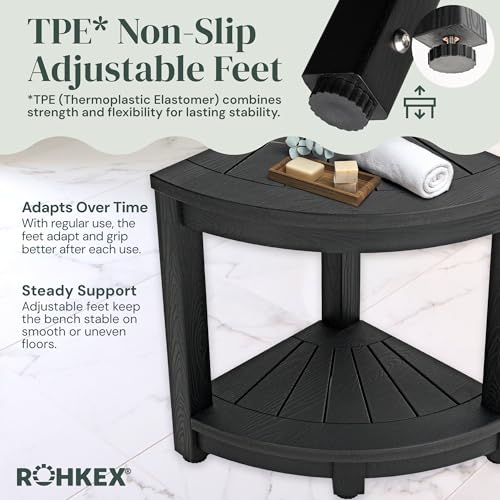 ROHKEX HDPE Corner Shower Stool - Black - Shaving Seat & Shower Stool for Shaving Legs - Non-Slip Feet & Waterproof Bench - Space-Saving Storage & Corner Bench, Home Decor Gifts Idea - color: Black