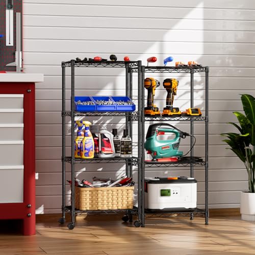 SINGAYE 4 Small Wire Shelves Kitchen Pantry Close Home Organizers and Storage Bathroom Shelf Laundry Room Organization Adjustable Book Metal Garage Shelving Unit - color: Black, size: 4-Tier 11.8"D X 17.3"W X 45.2"H