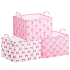 Geelin 3 Pcs Pink Bow Storage Baskets, Foldable Cute Pink Storage Bins with Handles, Coquette Preppy Girly Organizer Boxes for Closet Shelf Nursery Bedroom Decorative Room Decor - style: Pink Bow