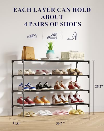 Kitsure Shoe Rack - Non-Woven Shoe Rack Shelf, Shoe Organizer for Closet, Entryway, Garage & Corridor, Stackable Shoe Shelves, 36.2" Wide - 4 Tier, Black - color: Black, size: 36.2" Wide - 4 Tier