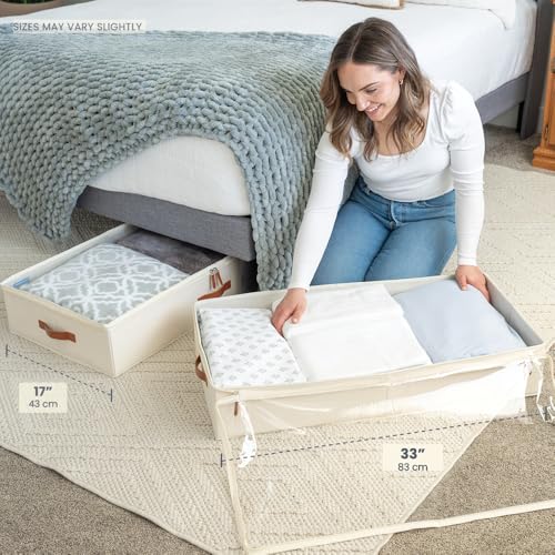 OrganiHaus Under Bed Storage Containers, Bedroom Storage and Organization Bins, Clothes Organizer for Closet with Clear Cover and Reinforced Handles - Set of 2 33x17x6 inches Off-White - color: Off-White