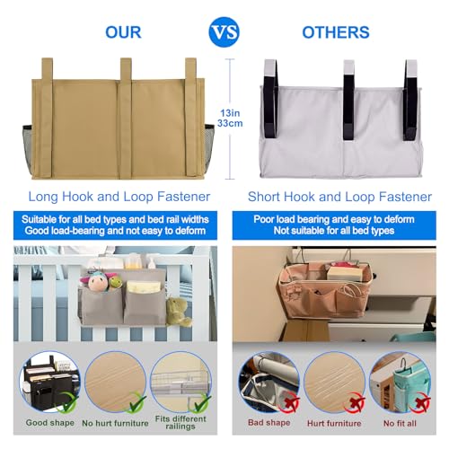 Surblue Bedside Caddy Hanging Bed Organizer Storage Bag Pocket for Bunk and Hospital Beds, College Dorm Rooms Baby Bed Rails,Camp 8 Pockets (Khaki) - color: Khaki, size: Large