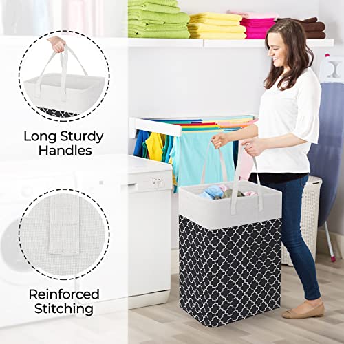 StorageRight Laundry Basket Hamper Large Collapsible Laundry Hamper with Easy Carry Handles，Freestanding Clothes Hampers for Laundry, Bedroom, Dorm, Clothes, Towels, 75L, Clover Black - color: Clover Black, size: 75L
