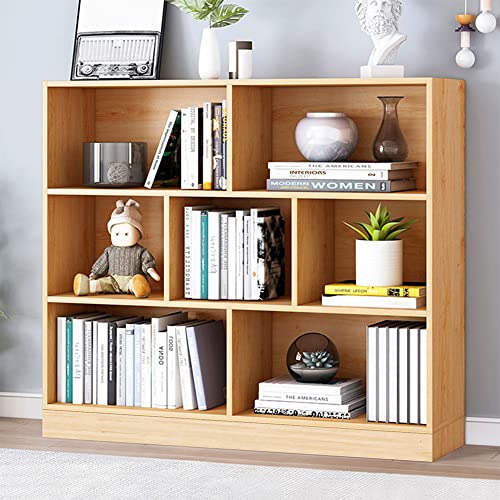 IOTXY Open Shelf Low Bookcase - Wooden 3-Tier Floor Standing Display Cabinet Organizer with Base, 7 Cubes Short Horizontal Bookshelf in Pear Yellow - color: Pear Yellow, size: 80CM Base