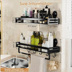 Shower Caddy Suction Cup, 15.7 inch 2 Pack Suction Shower Shelf with Hooks NO-Drilling Bathroom Holder, Rustproof Bathroom Organizer, Black,Includes 2 Extra Suction Cups for Replacement Use - size: 15.7 inches(2-Pack US)