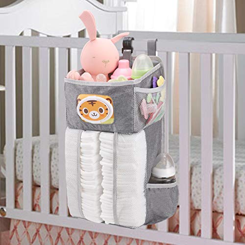 Accmor Hanging Baby Diaper Caddy Organizer, Diaper Stacker, Baby Crib Hanging Classified Storage Bag Organizer for Changing Table, Crib, Playard or Wall & Nursery Organization, Grey - style: Style C-Grey