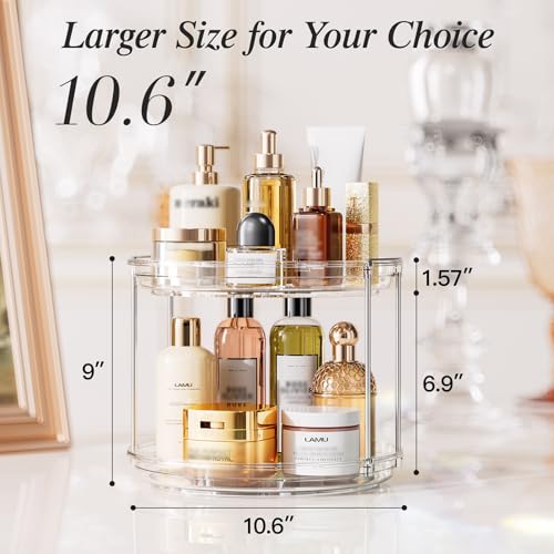 LAMU 4 Pack 10.6'' 2-Tier Lazy Susan Turntable Organizer Rotating Spice Rack Organization for Cabinet, Kitchen, Pantry, Countertop, Bathroom, Vanity, Makeup Organizer, Clear - color: Clear, size: 10.6in 4Pack
