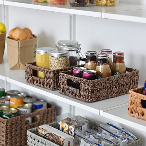 GRANNY SAYS Wicker Baskets with Handles,Small Woven Basket for Storage, Waterproof Storage Basket Organizer,Decorative Storage Boxes for Organing Pantry,Brown Basket,2-Pack,11 1/4''L x 7 1/2''W x 3 1/2''H - color: Brown, size: 11 ¼"L x 7 ½"W x 3 ½"H