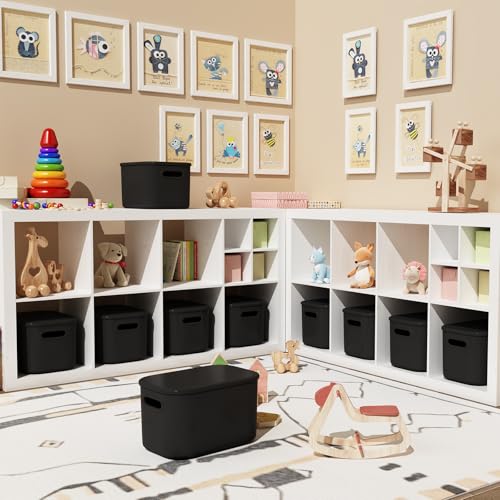 ORGIDOL 8 Pack Black Storage Bins with Lids Stackable Storage Container for Organizing, Black Storage Boxes with Handle for Shelves, Cute Organizer Bins for Craft, Snacks, 9.85x6.9x5.7 inch - color: Black, size: 8 Pack