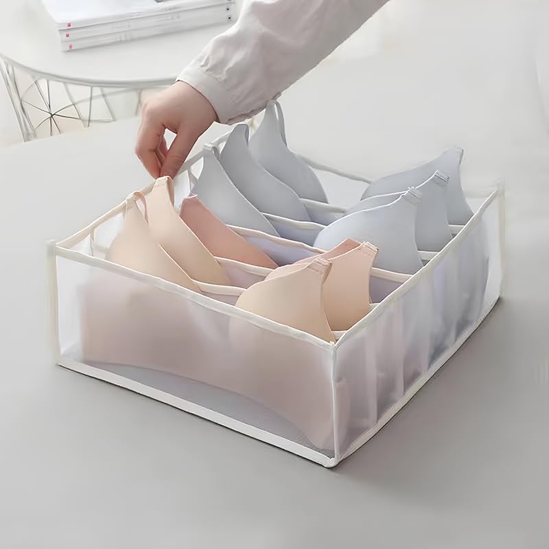 Underwear Drawer Organizer, Bra Storage with Dividers, 6 Cell Foldable Storage Cube Bins for Bra, Socks, Underwear, Thin Clothing, White - color: White
