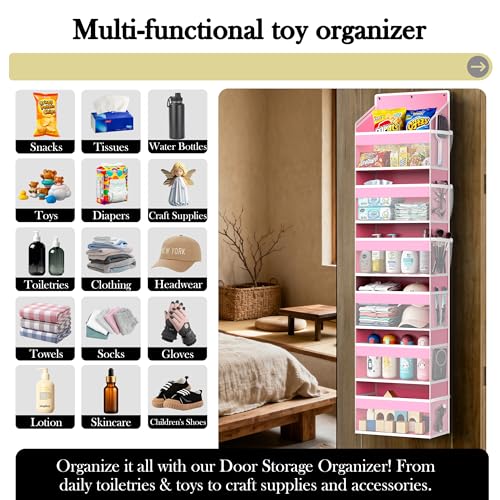 PAULONE 1 Pack Heavy Duty Over the Door Organizer, 6 Large + 12 Mesh Pockets with 89 lbs Capacity, Space-Saving Hanging Storage for Shoes, Toys, Bedroom & Closet (6-Layer Pink) - color: 6-Layer Pink